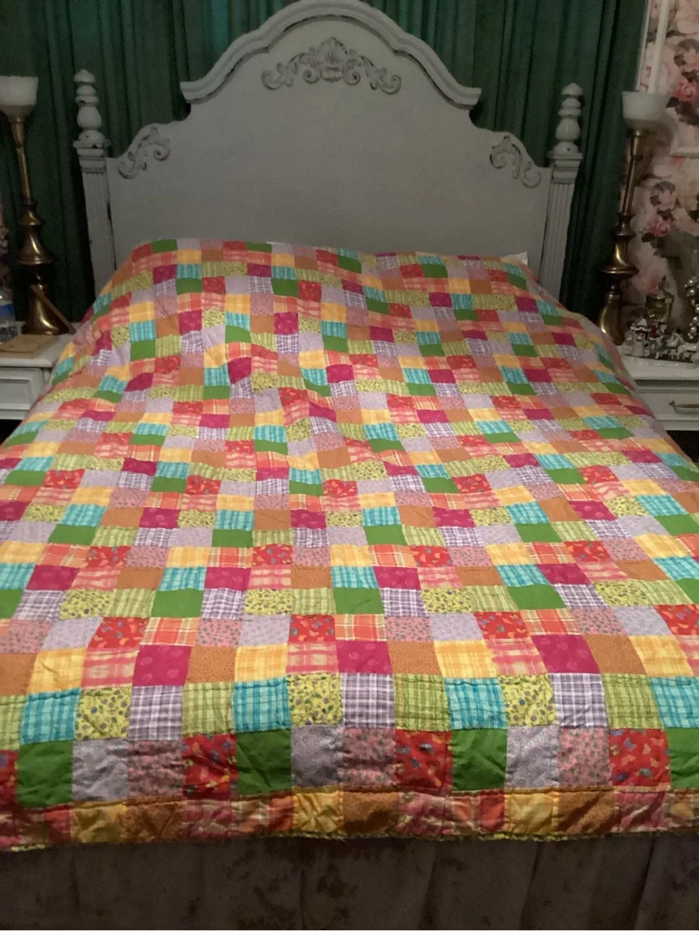Bright Patchwork Quilt - Multicolor Cotton Bedspread 80 x 84 approx